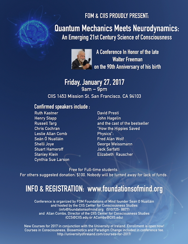 Quantum Mechanics Meets Neurodynamics Conference flyer, Jan. 27, 2017, San Francisco